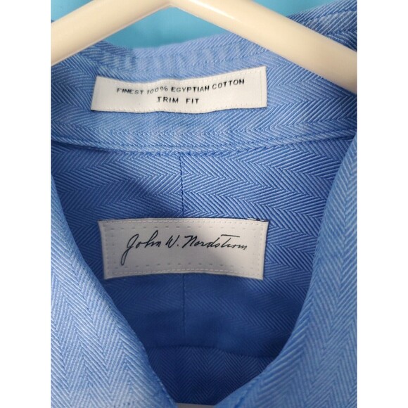 John W Nordstorm Button Front Shirt Trim Fit 15 1/2 32-33 Egytian Cotton Blue - Picture 4 of 8